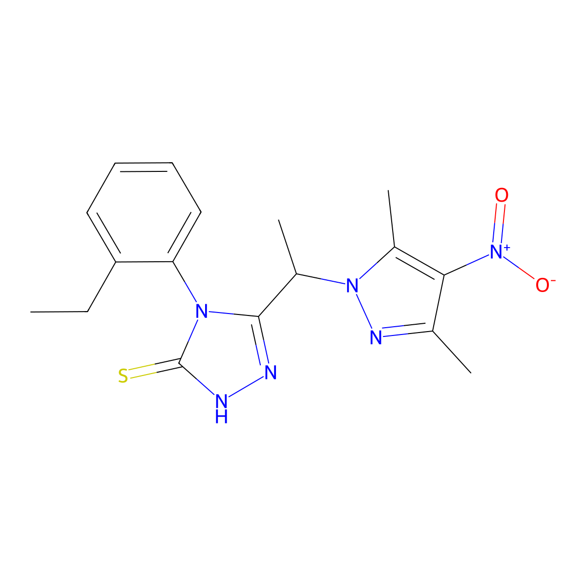 3-[1-(3,5-dimethyl-4-nitropyrazol-1-yl)ethyl]-4-(2-ethylphenyl)-1H-1,2,4-triazole-5-thione molecular structure, CAS 1005650-10-1