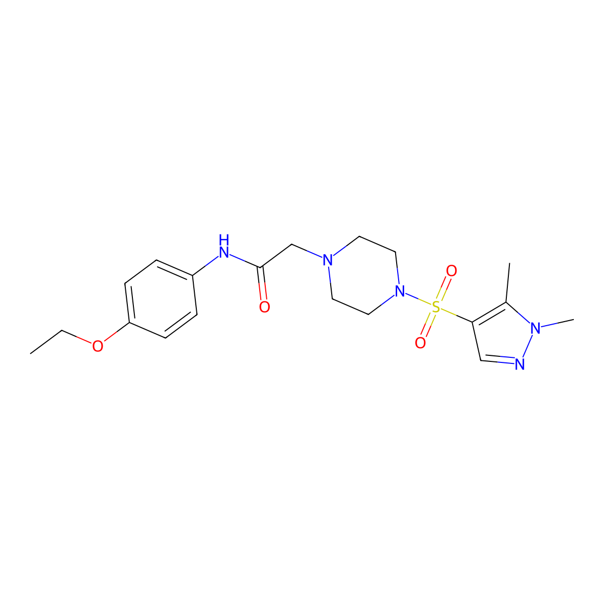 2-{4-[(1,5-dimethyl-1H-pyrazol-4-yl)sulfonyl]piperazin-1-yl}-N-(4-ethoxyphenyl)acetamide molecular structure, CAS 1005650-15-6