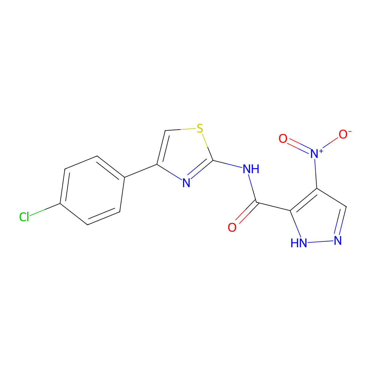 N-[4-(4-chlorophenyl)-1,3-thiazol-2-yl]-4-nitro-1H-pyrazole-3-carboxamide molecular structure, CAS 1005650-17-8