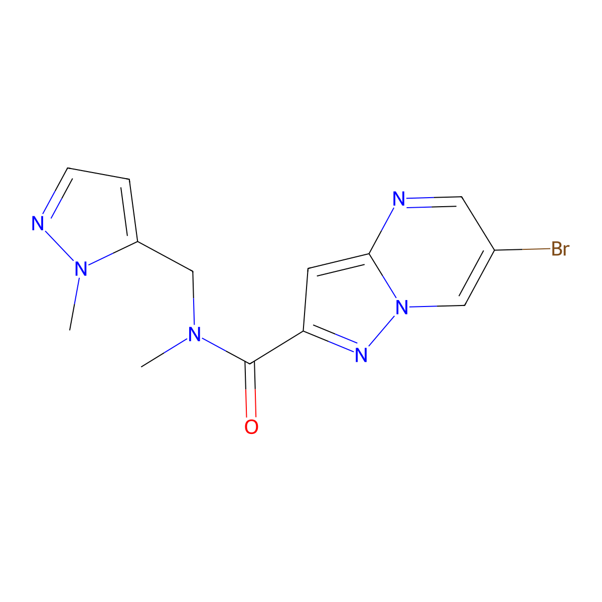 6-bromo-N-methyl-N-[(1-methyl-1H-pyrazol-5-yl)methyl]pyrazolo[1,5-a]pyrimidine-2-carboxamide molecular structure, CAS 1005650-49-6