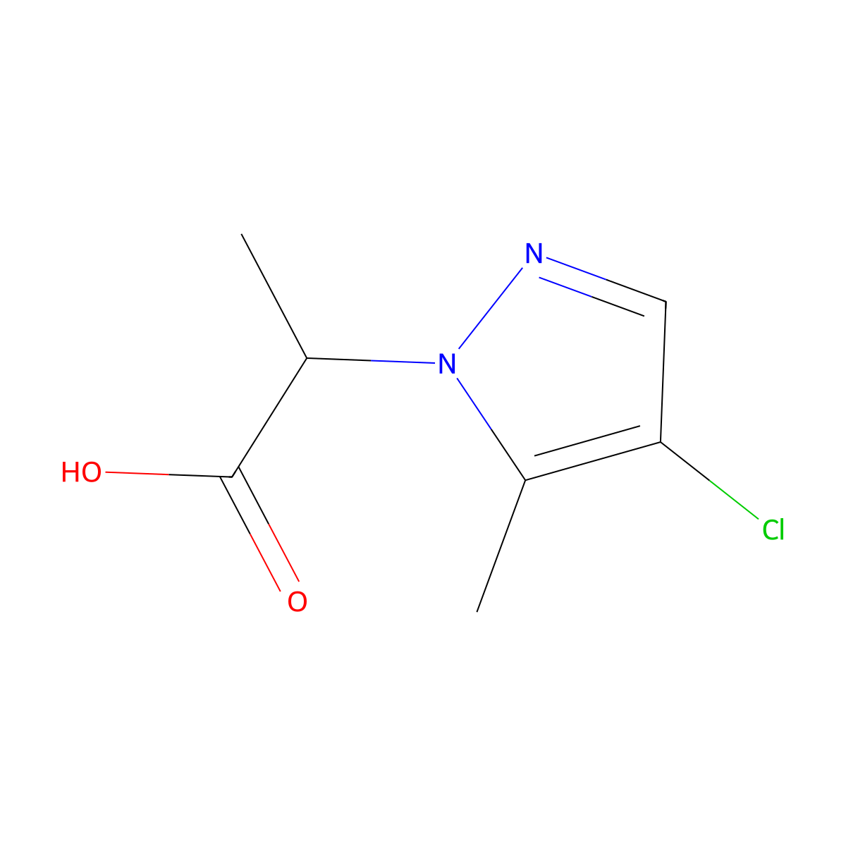 2-(4-chloro-5-methyl-1H-pyrazol-1-yl)propanoic acid molecular structure, CAS 1005650-61-2