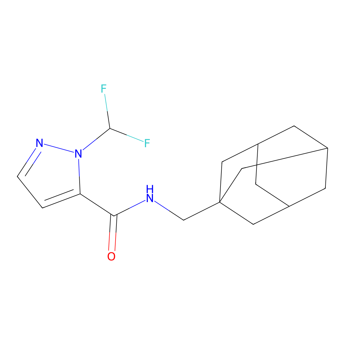 N-(1-adamantylmethyl)-2-(difluoromethyl)pyrazole-3-carboxamide molecular structure, CAS 1005650-72-5