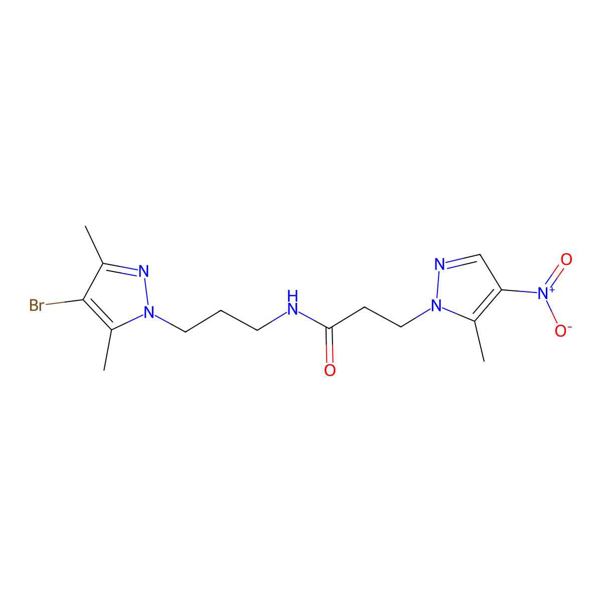 N-[3-(4-bromo-3,5-dimethylpyrazol-1-yl)propyl]-3-(5-methyl-4-nitropyrazol-1-yl)propanamide molecular structure, CAS 1005650-81-6