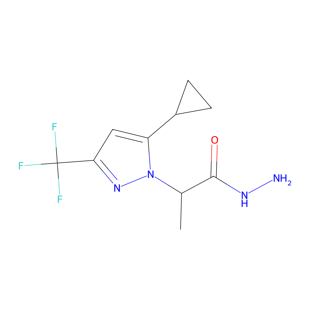2-[5-cyclopropyl-3-(trifluoromethyl)-1H-pyrazol-1-yl]propanehydrazide molecular structure, CAS 1005650-83-8