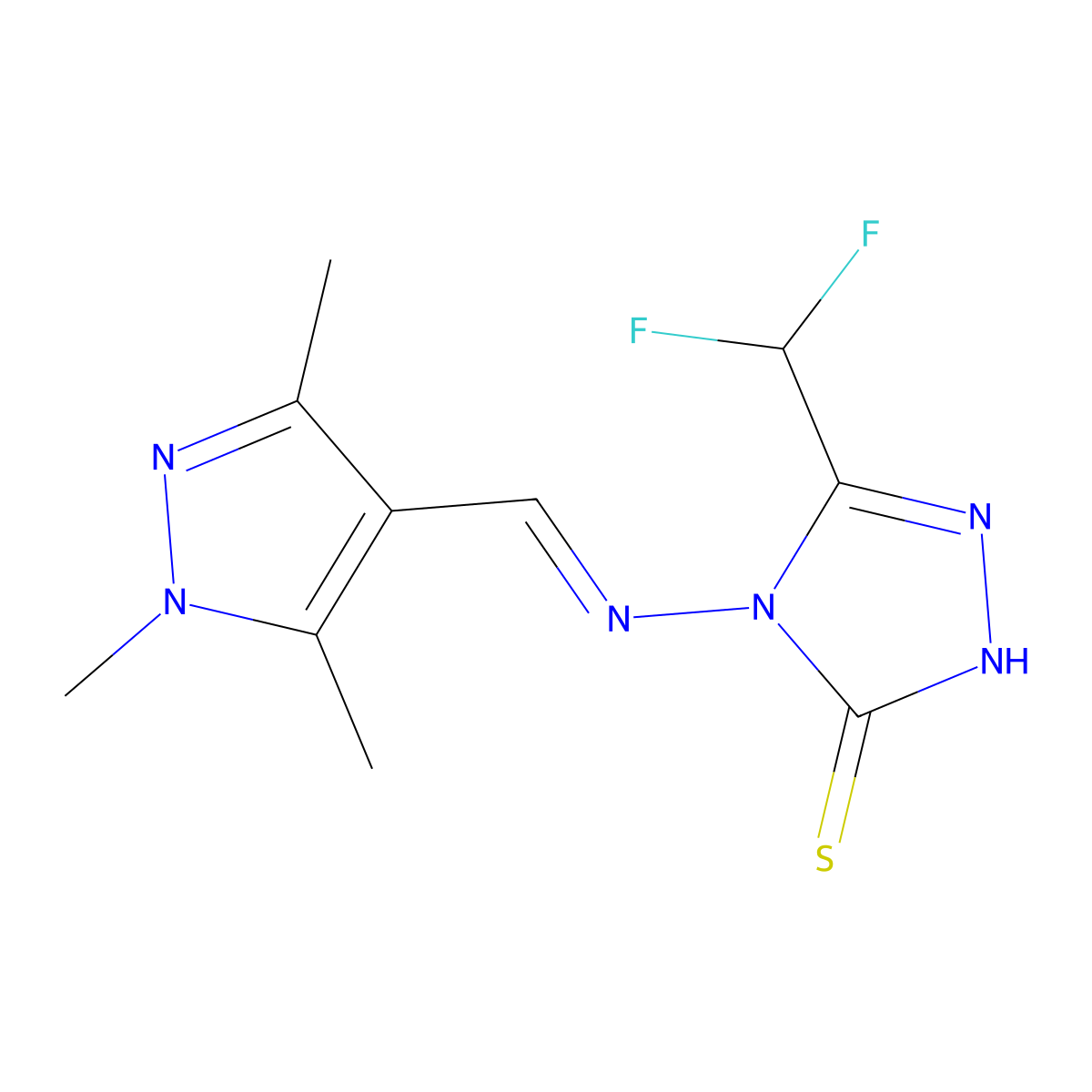 5-(Difluoromethyl)-2,4-dihydro-4-[[(1,3,5-trimethyl-1H-pyrazol-4-yl)methylene]amino]-3H-1,2,4-triazole-3-thione molecular structure, CAS 1005650-84-9
