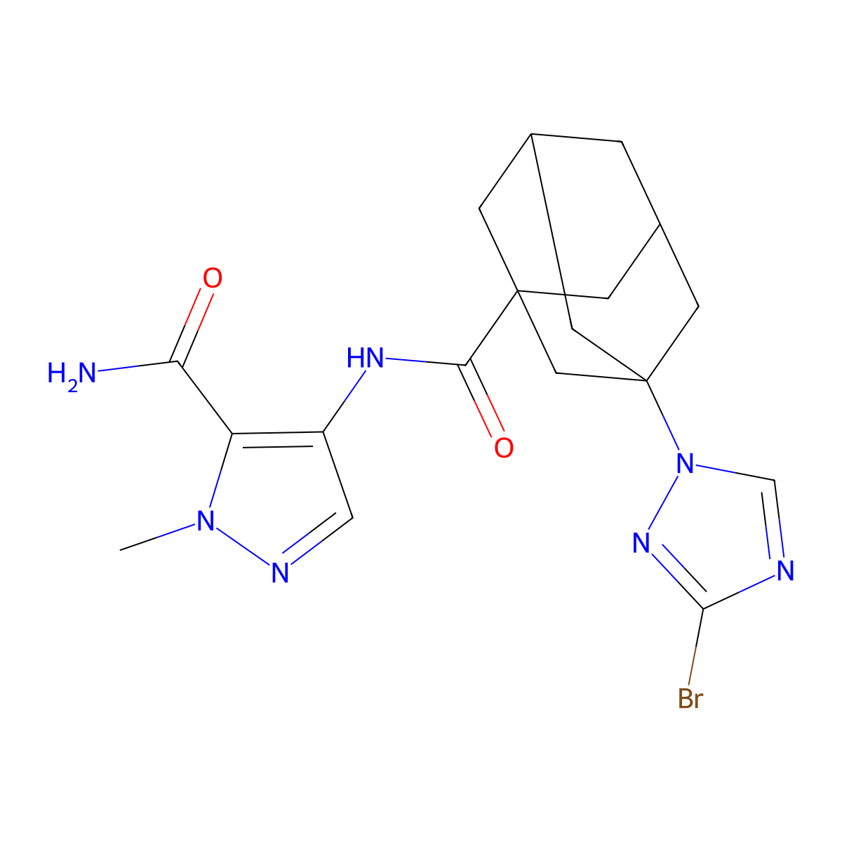 4-[[3-(3-Bromo-1,2,4-triazol-1-yl)adamantane-1-carbonyl]amino]-2-methylpyrazole-3-carboxamide molecular structure, CAS 1005650-99-6