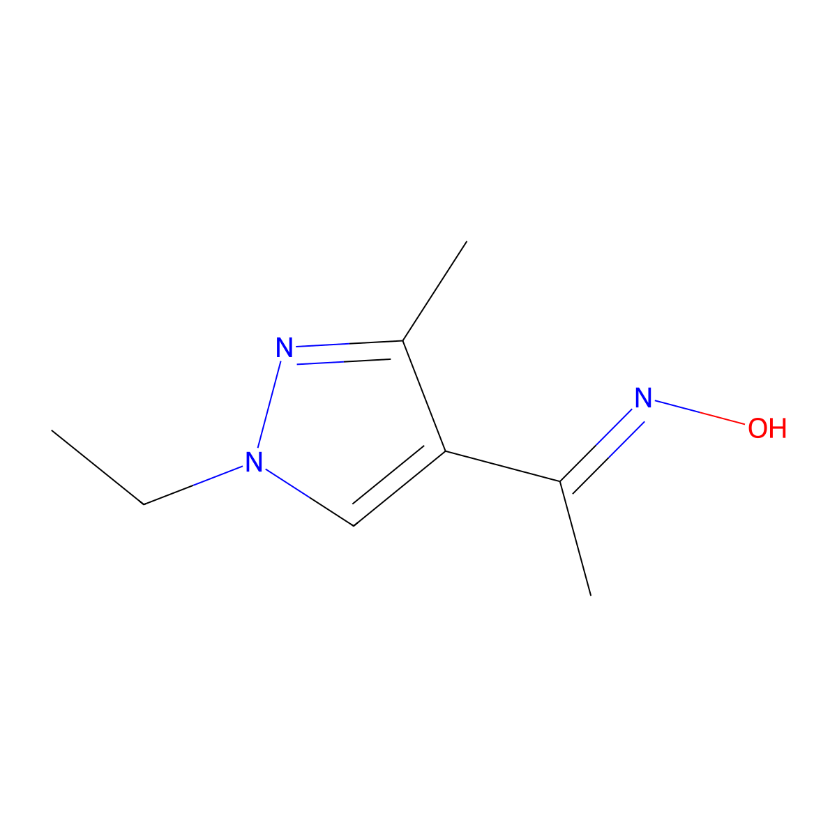 N-[1-(1-ethyl-3-methyl-1H-pyrazol-4-yl)ethylidene]hydroxylamine molecular structure, CAS 1005651-16-0
