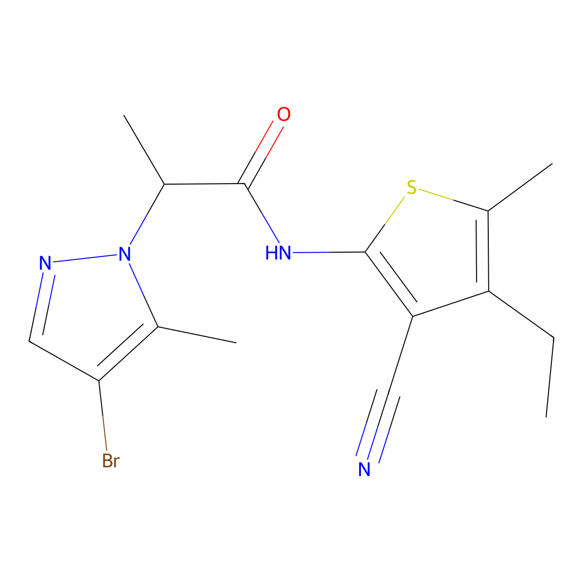 2-(4-bromo-5-methyl-1H-pyrazol-1-yl)-N-(3-cyano-4-ethyl-5-methylthiophen-2-yl)propanamide molecular structure, CAS 1005651-27-3