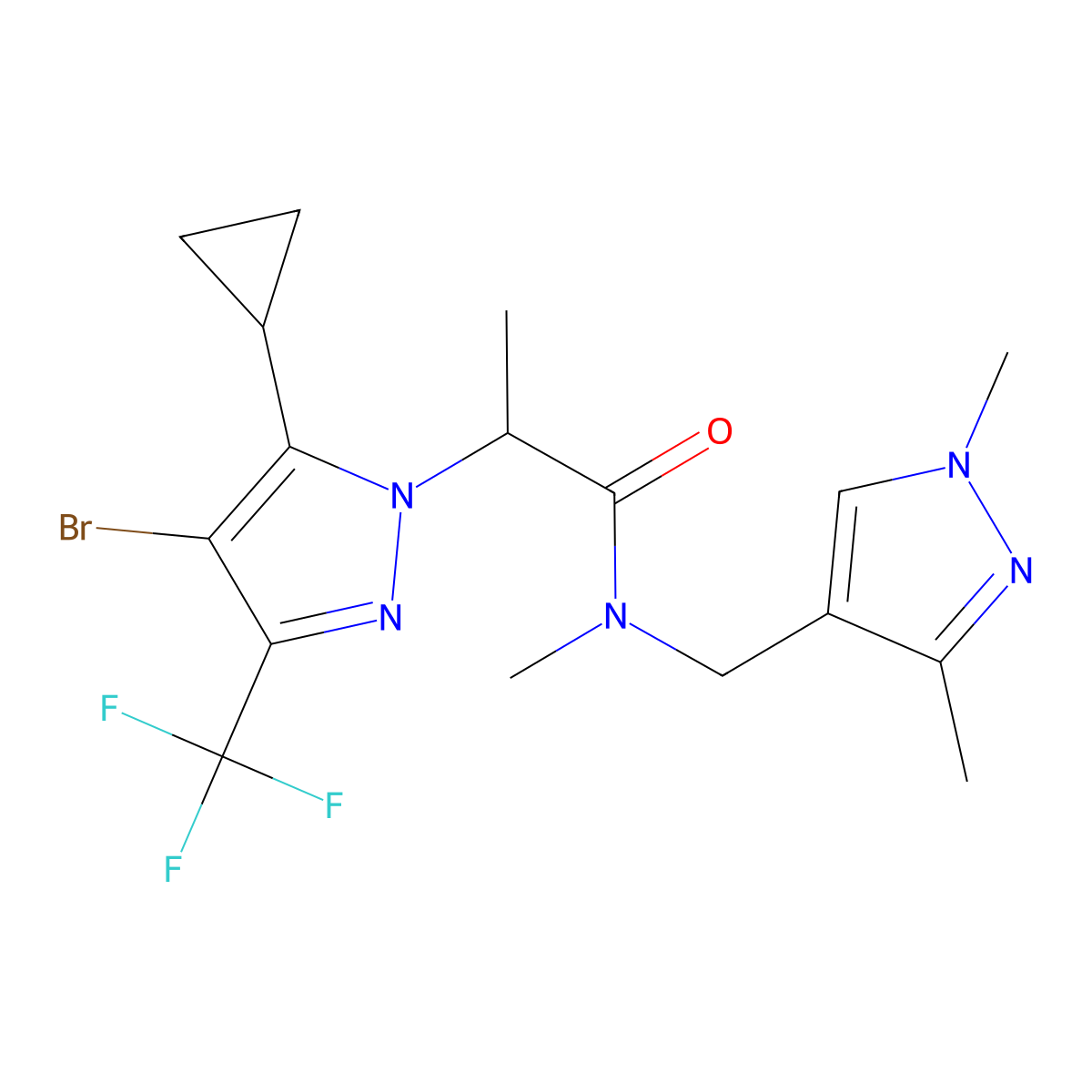 2-[4-bromo-5-cyclopropyl-3-(trifluoromethyl)pyrazol-1-yl]-N-[(1,3-dimethylpyrazol-4-yl)methyl]-N-methylpropanamide molecular structure, CAS 1005651-37-5