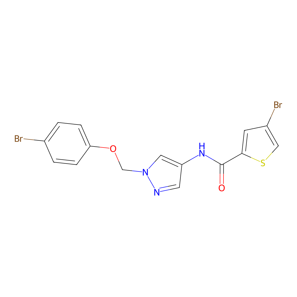 4-bromo-N-{1-[(4-bromophenoxy)methyl]-1H-pyrazol-4-yl}thiophene-2-carboxamide molecular structure, CAS 1005651-46-6