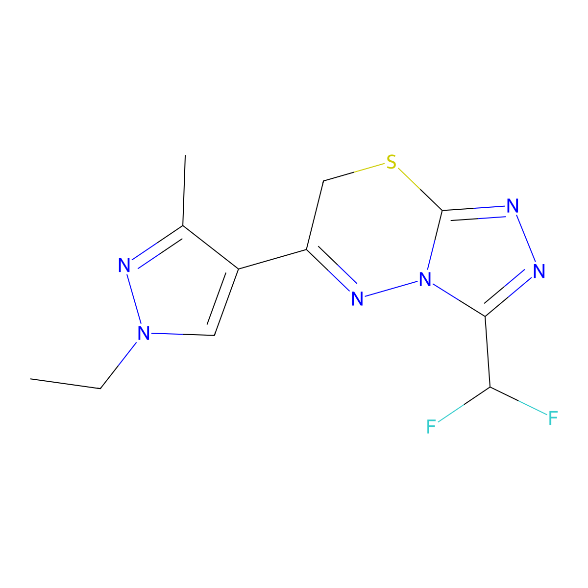 3-(difluoromethyl)-6-(1-ethyl-3-methyl-1H-pyrazol-4-yl)-7H-[1,2,4]triazolo[3,4-b][1,3,4]thiadiazine molecular structure, CAS 1005651-53-5