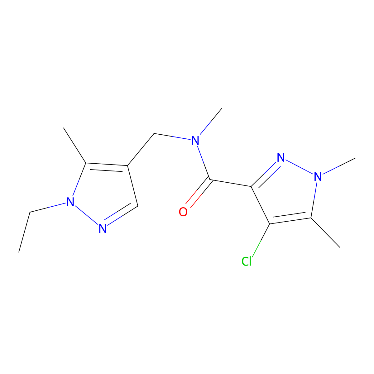 4-chloro-N-[(1-ethyl-5-methylpyrazol-4-yl)methyl]-N,1,5-trimethylpyrazole-3-carboxamide molecular structure, CAS 1005651-73-9