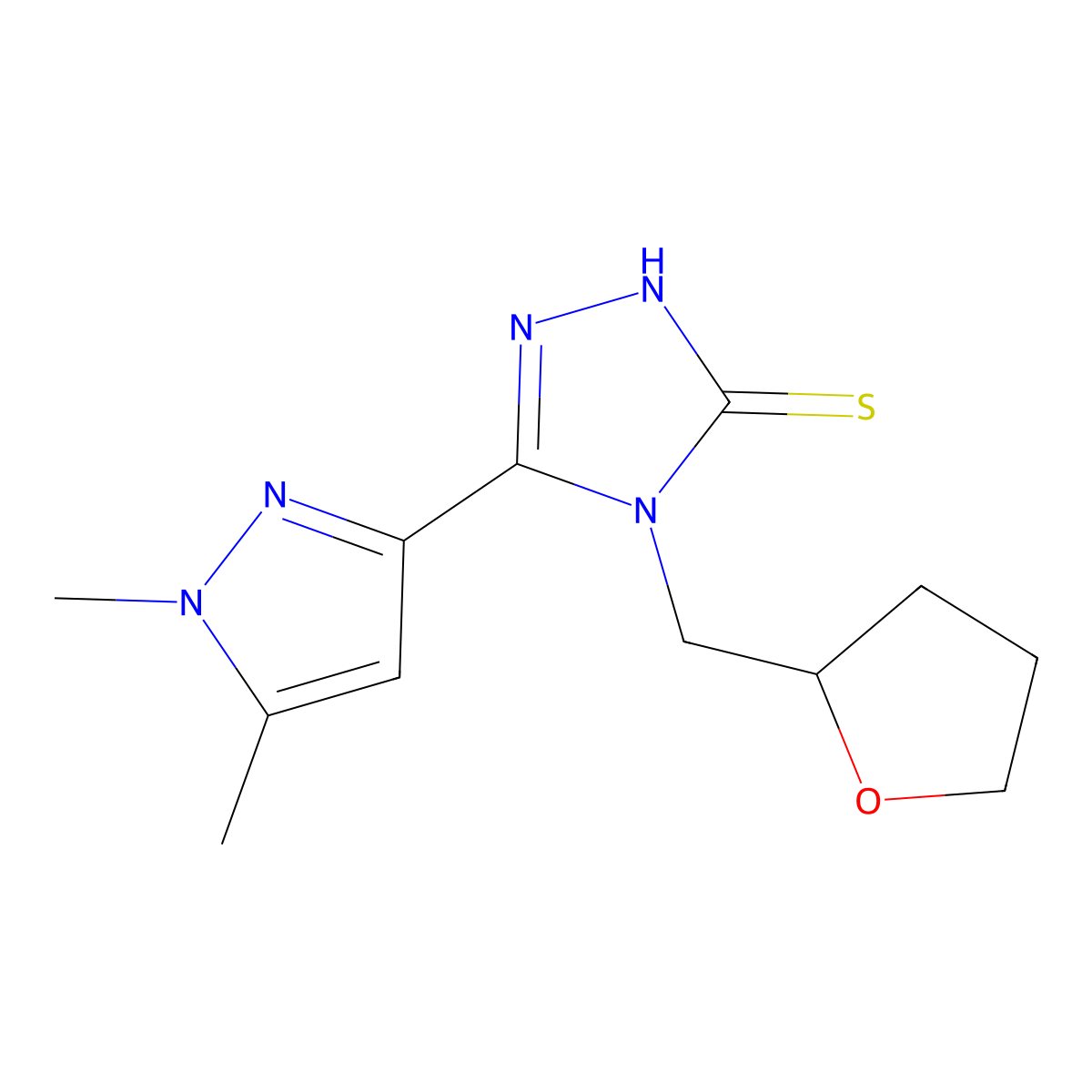 5-(1,5-dimethyl-1H-pyrazol-3-yl)-4-(tetrahydrofuran-2-ylmethyl)-4H-1,2,4-triazole-3-thiol molecular structure, CAS 1005652-39-0