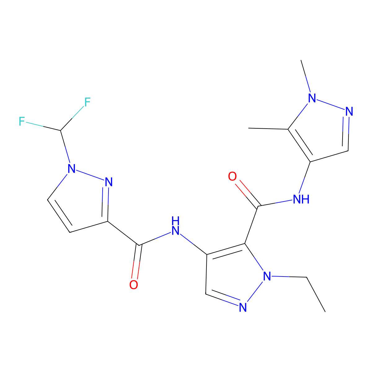 4-[[1-(difluoromethyl)pyrazole-3-carbonyl]amino]-N-(1,5-dimethylpyrazol-4-yl)-2-ethylpyrazole-3-carboxamide molecular structure, CAS 1005652-45-8