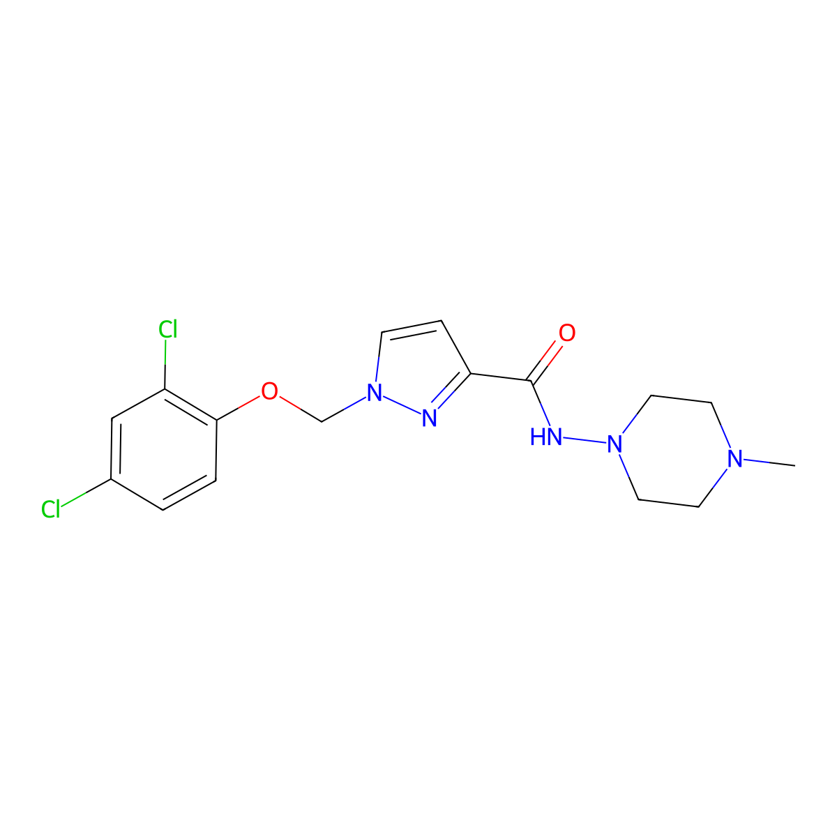 1-[(2,4-dichlorophenoxy)methyl]-N-(4-methylpiperazin-1-yl)pyrazole-3-carboxamide molecular structure, CAS 1005652-76-5