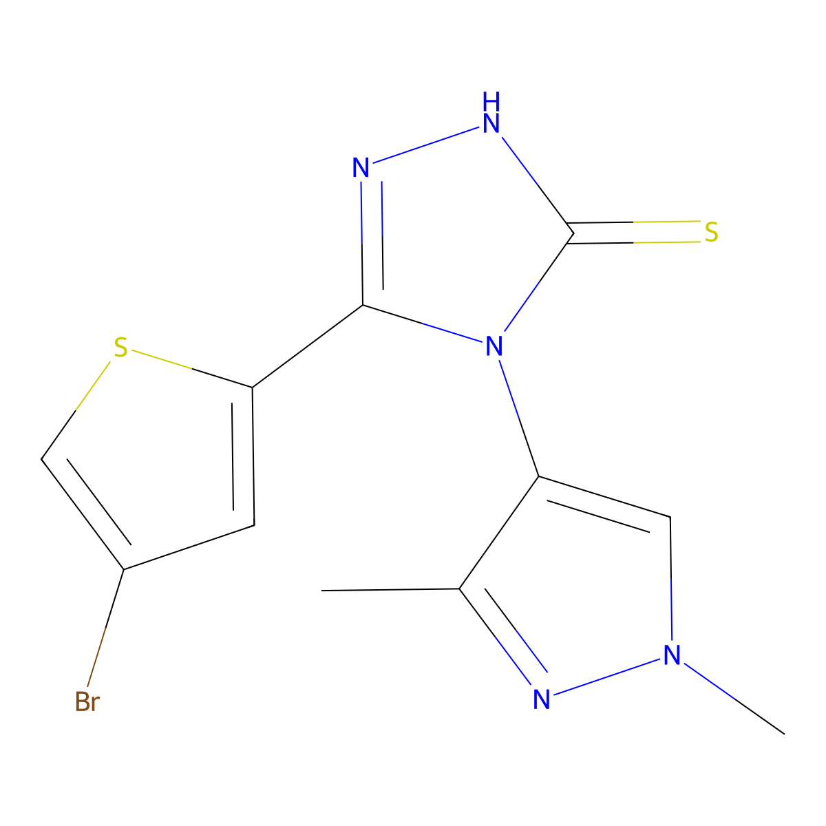 5-(4-bromothiophen-2-yl)-4-(1,3-dimethyl-1H-pyrazol-4-yl)-4H-1,2,4-triazole-3-thiol molecular structure, CAS 1005653-11-1