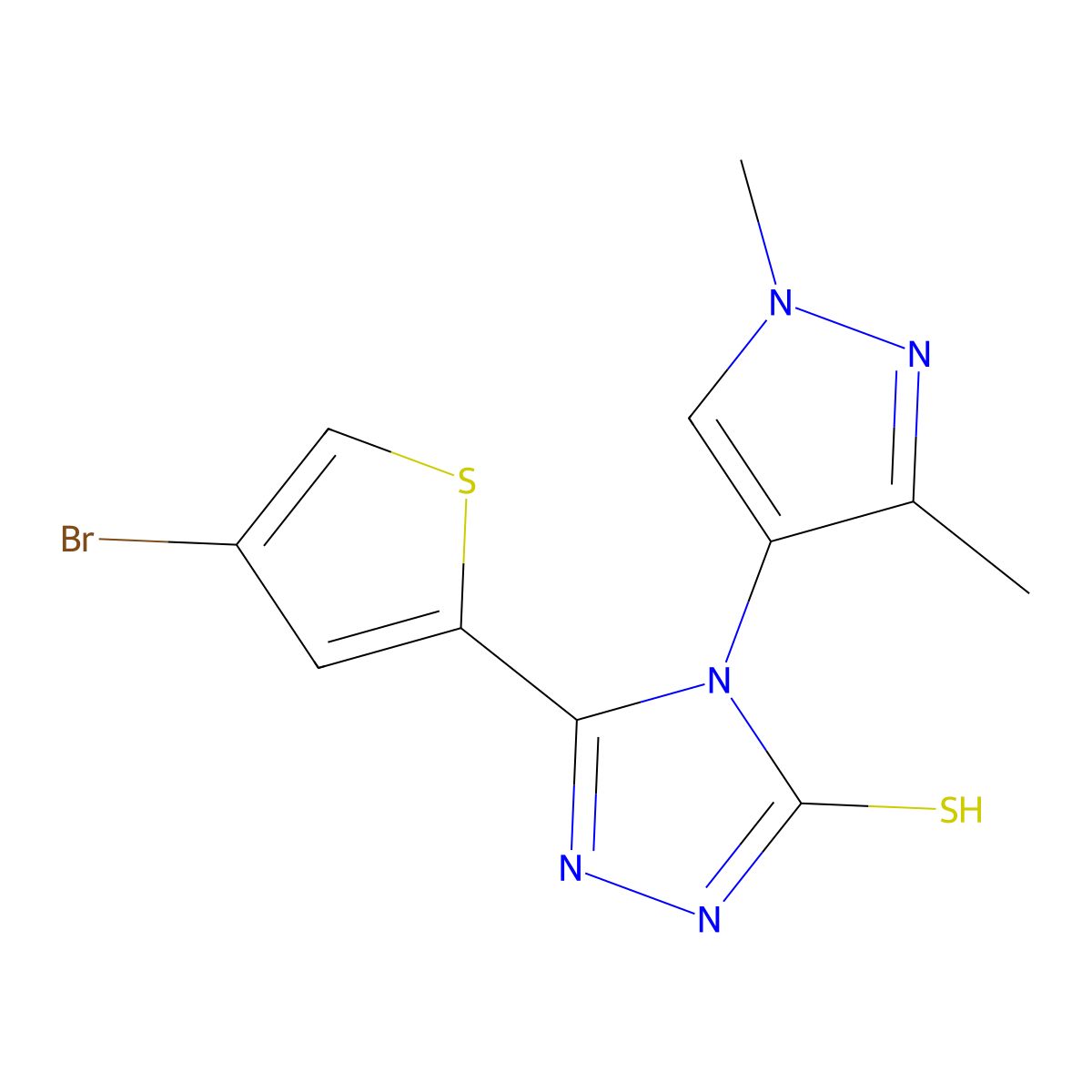 5-(4-bromothiophen-2-yl)-4-(1,3-dimethyl-1H-pyrazol-4-yl)-4H-1,2,4-triazole-3-thiol molecular structure, CAS 1005653-11-1
