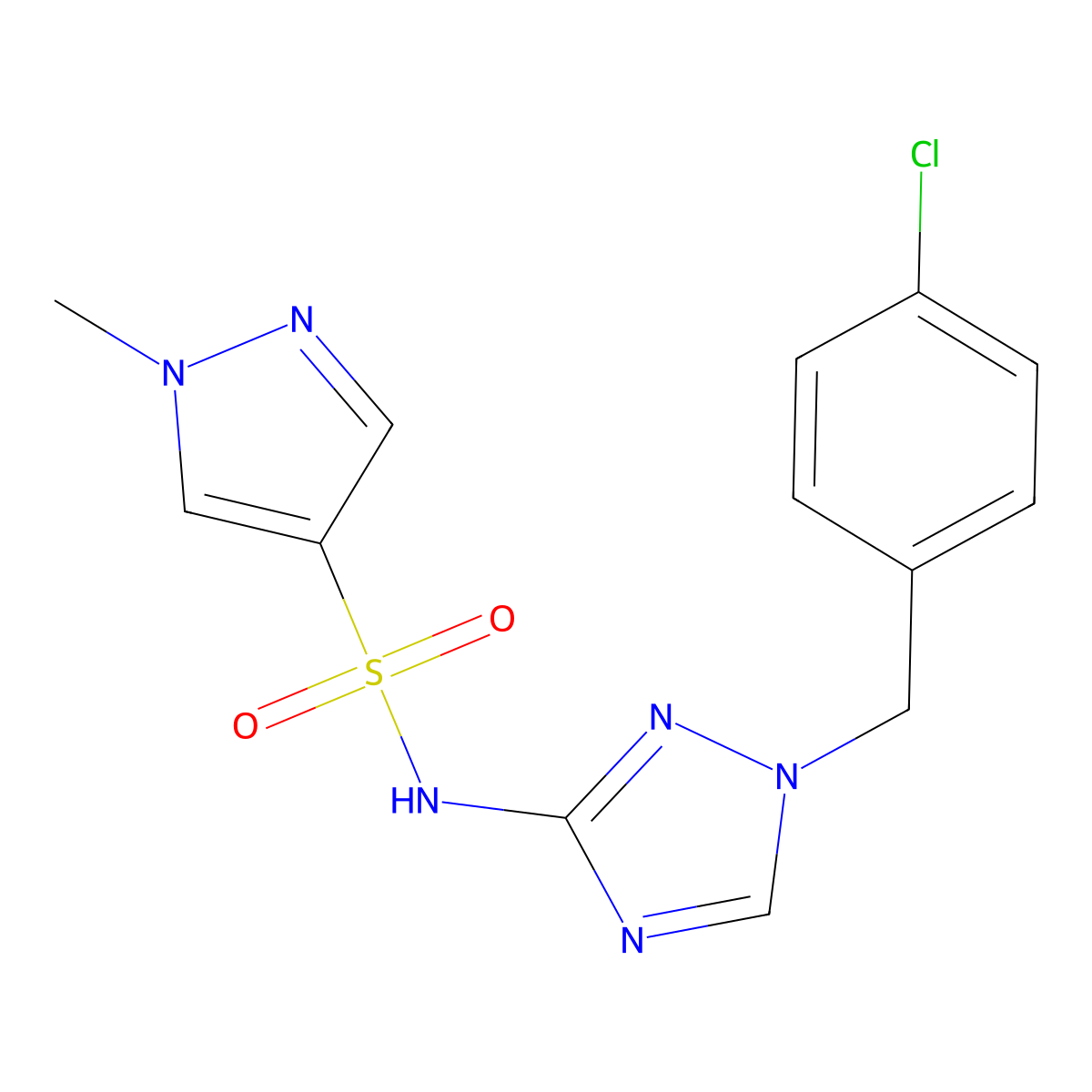 N-[1-(4-chlorobenzyl)-1H-1,2,4-triazol-3-yl]-1-methyl-1H-pyrazole-4-sulfonamide molecular structure, CAS 1005653-36-0