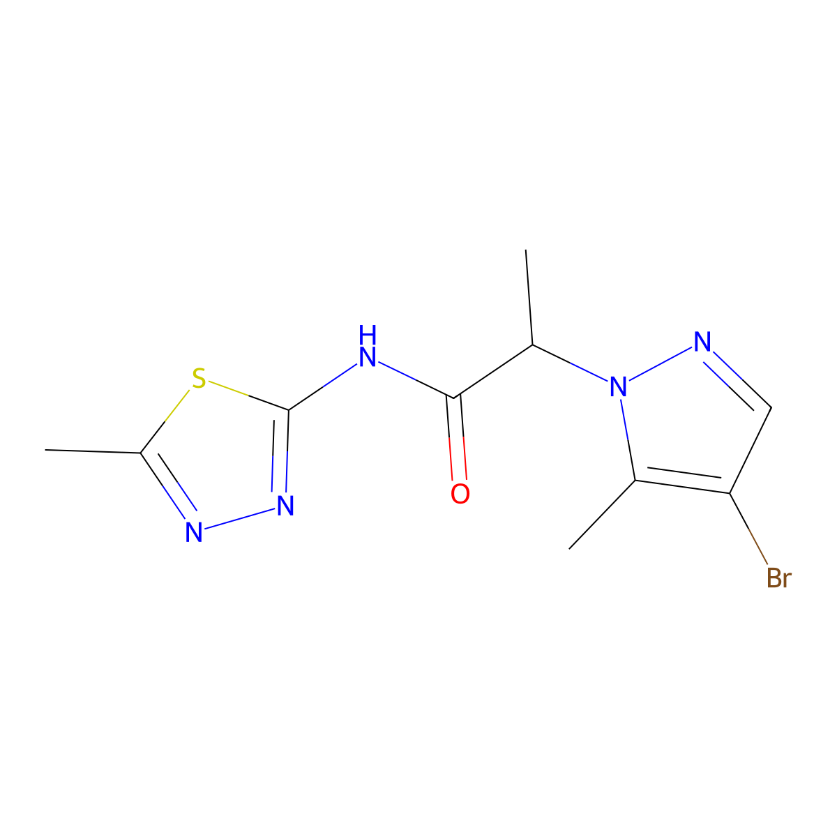 2-(4-bromo-5-methylpyrazol-1-yl)-N-(5-methyl-1,3,4-thiadiazol-2-yl)propanamide molecular structure, CAS 1005653-64-4