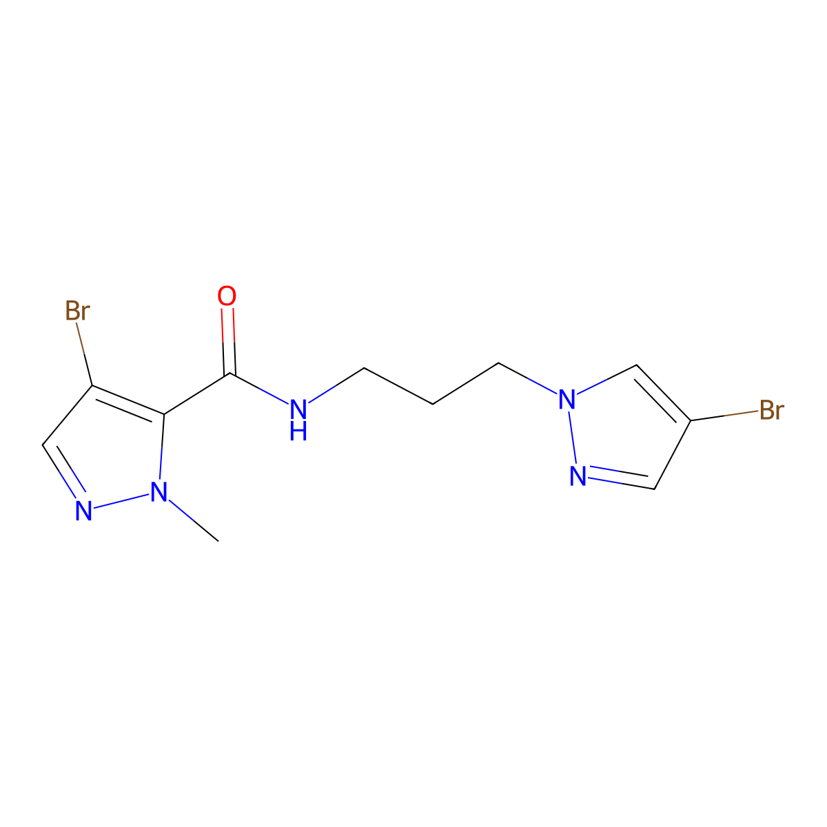 4-bromo-N-[3-(4-bromopyrazol-1-yl)propyl]-2-methylpyrazole-3-carboxamide molecular structure, CAS 1005653-80-4