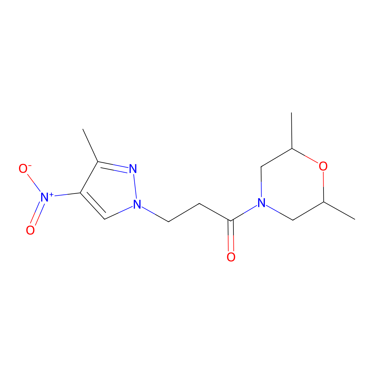 1-(2,6-Dimethylmorpholin-4-yl)-3-(3-methyl-4-nitropyrazol-1-yl)propan-1-one molecular structure, CAS 1005653-90-6