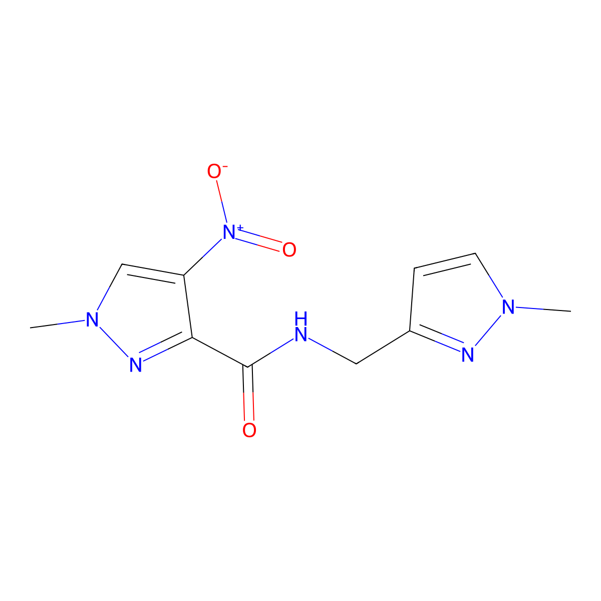1-methyl-N-[(1-methyl-1H-pyrazol-3-yl)methyl]-4-nitro-1H-pyrazole-3-carboxamide molecular structure, CAS 1005654-06-7