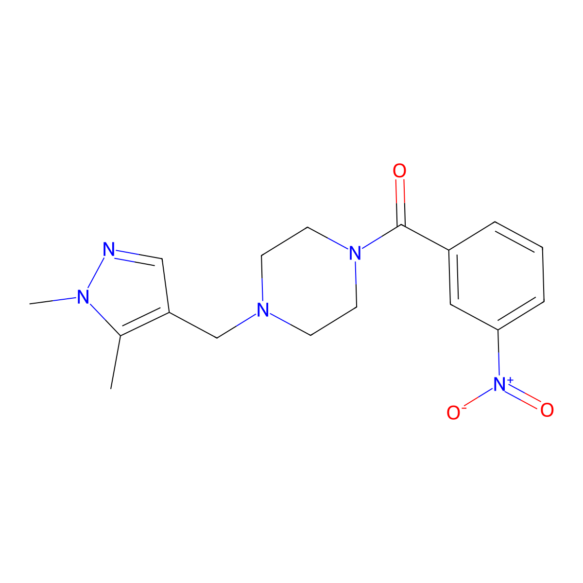 [4-[(1,5-Dimethylpyrazol-4-yl)methyl]piperazin-1-yl]-(3-nitrophenyl)methanone molecular structure, CAS 1005654-45-4