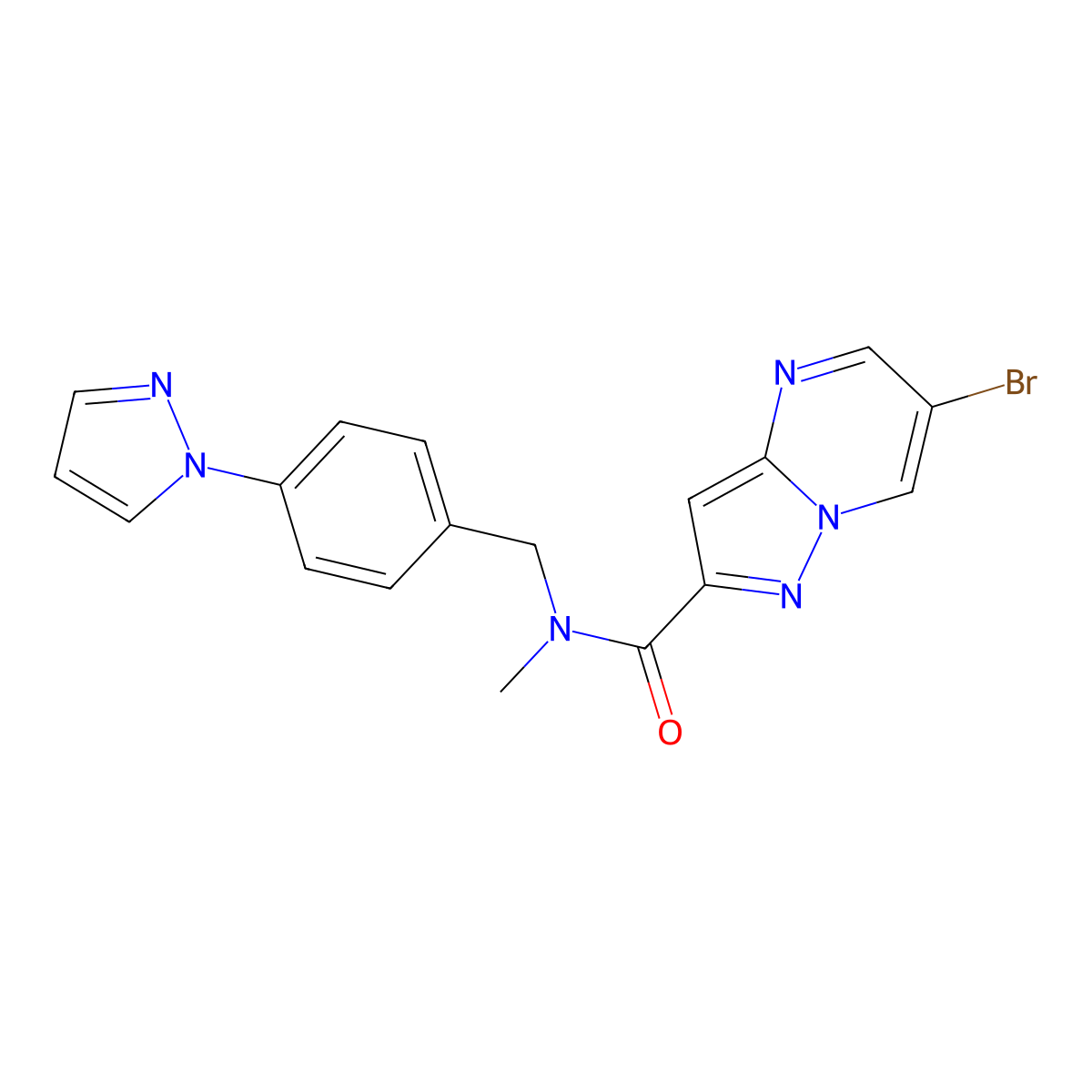 6-bromo-N-methyl-N-[4-(1H-pyrazol-1-yl)benzyl]pyrazolo[1,5-a]pyrimidine-2-carboxamide molecular structure, CAS 1005654-47-6