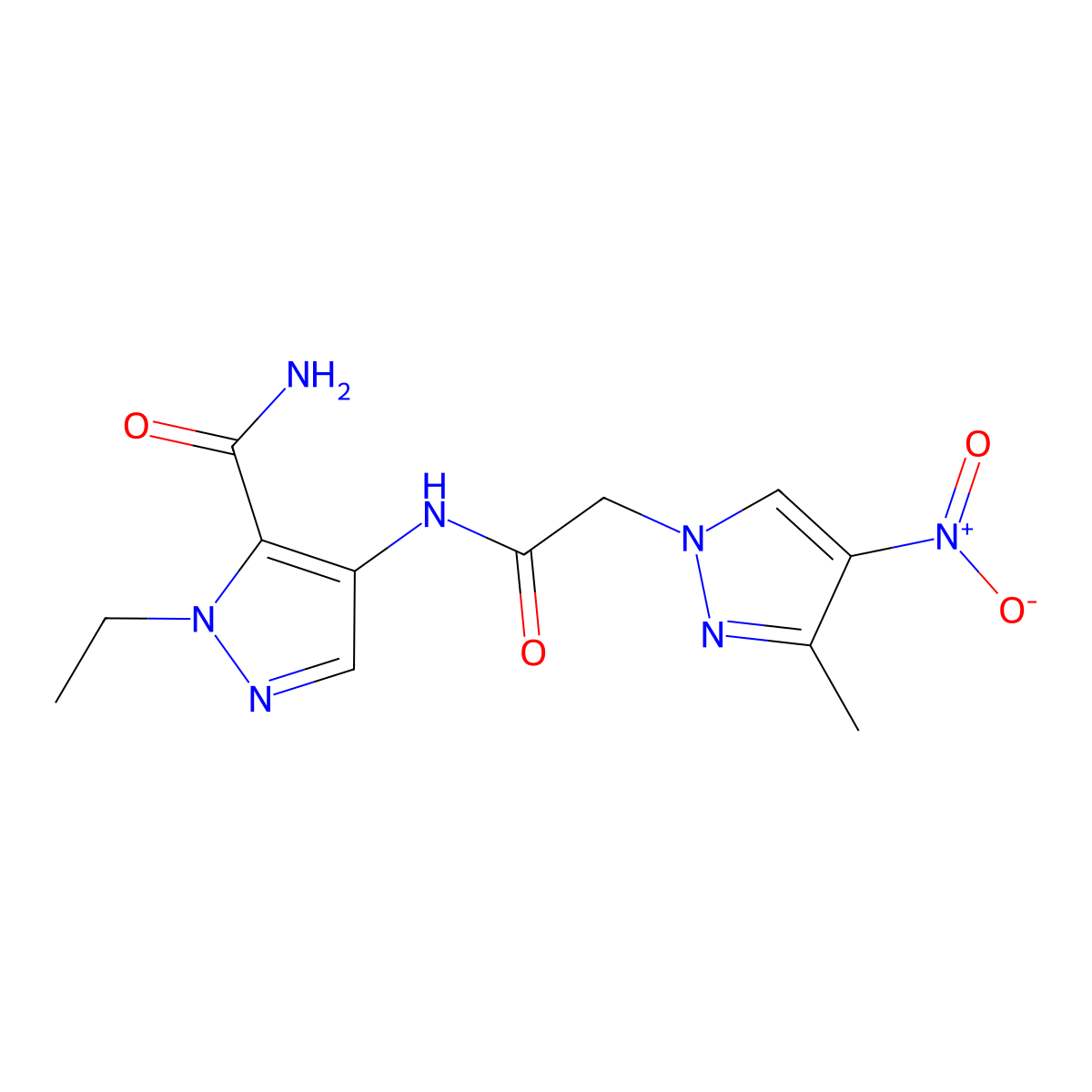 2-Ethyl-4-[[2-(3-methyl-4-nitropyrazol-1-yl)acetyl]amino]pyrazole-3-carboxamide molecular structure, CAS 1005654-52-3