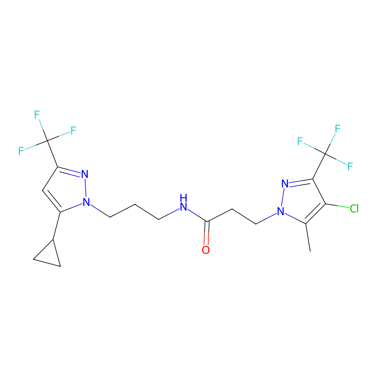 3-[4-chloro-5-methyl-3-(trifluoromethyl)pyrazol-1-yl]-N-[3-[5-cyclopropyl-3-(trifluoromethyl)pyrazol-1-yl]propyl]propanamide molecular structure, CAS 1005655-24-2