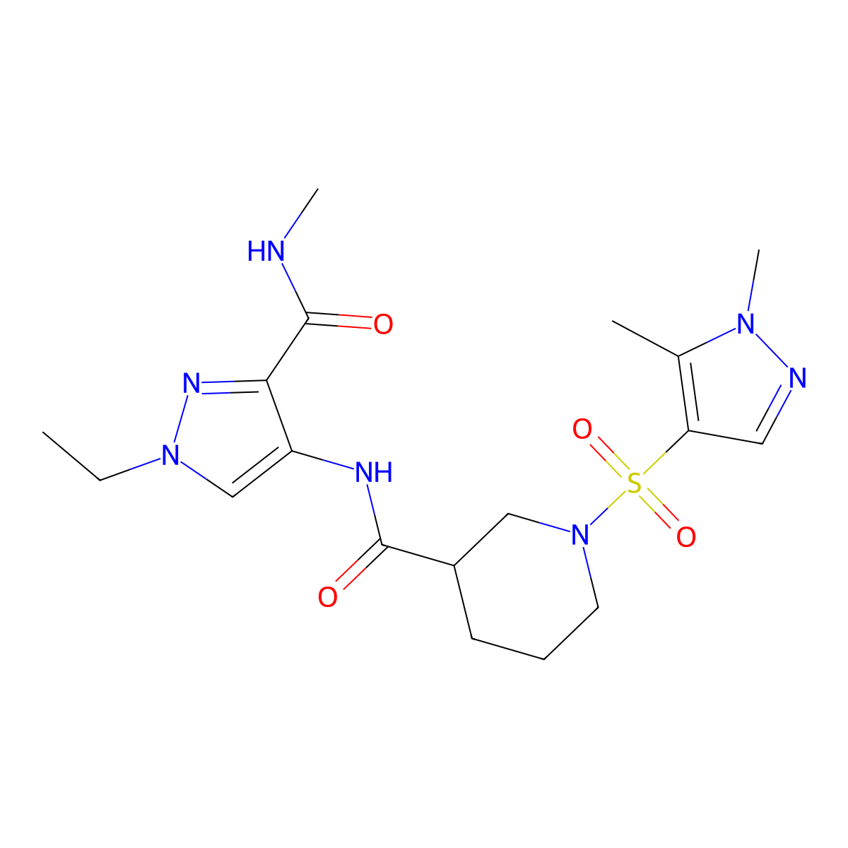 1-[(1,5-dimethyl-1H-pyrazol-4-yl)sulfonyl]-N-[1-ethyl-3-(methylcarbamoyl)-1H-pyrazol-4-yl]piperidine-3-carboxamide molecular structure, CAS 1005655-54-8