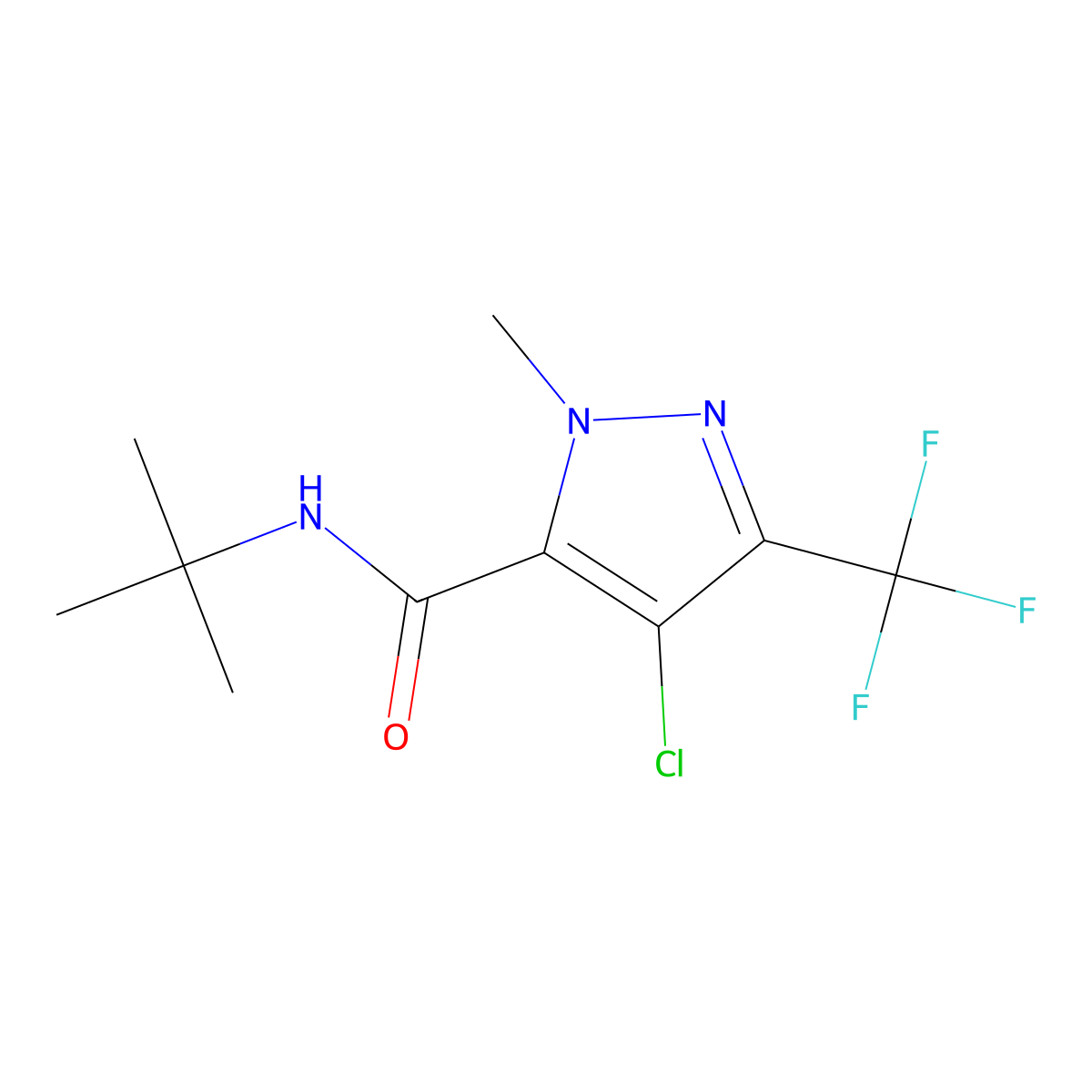 N-tert-butyl-4-chloro-2-methyl-5-(trifluoromethyl)pyrazole-3-carboxamide molecular structure, CAS 1005656-15-4