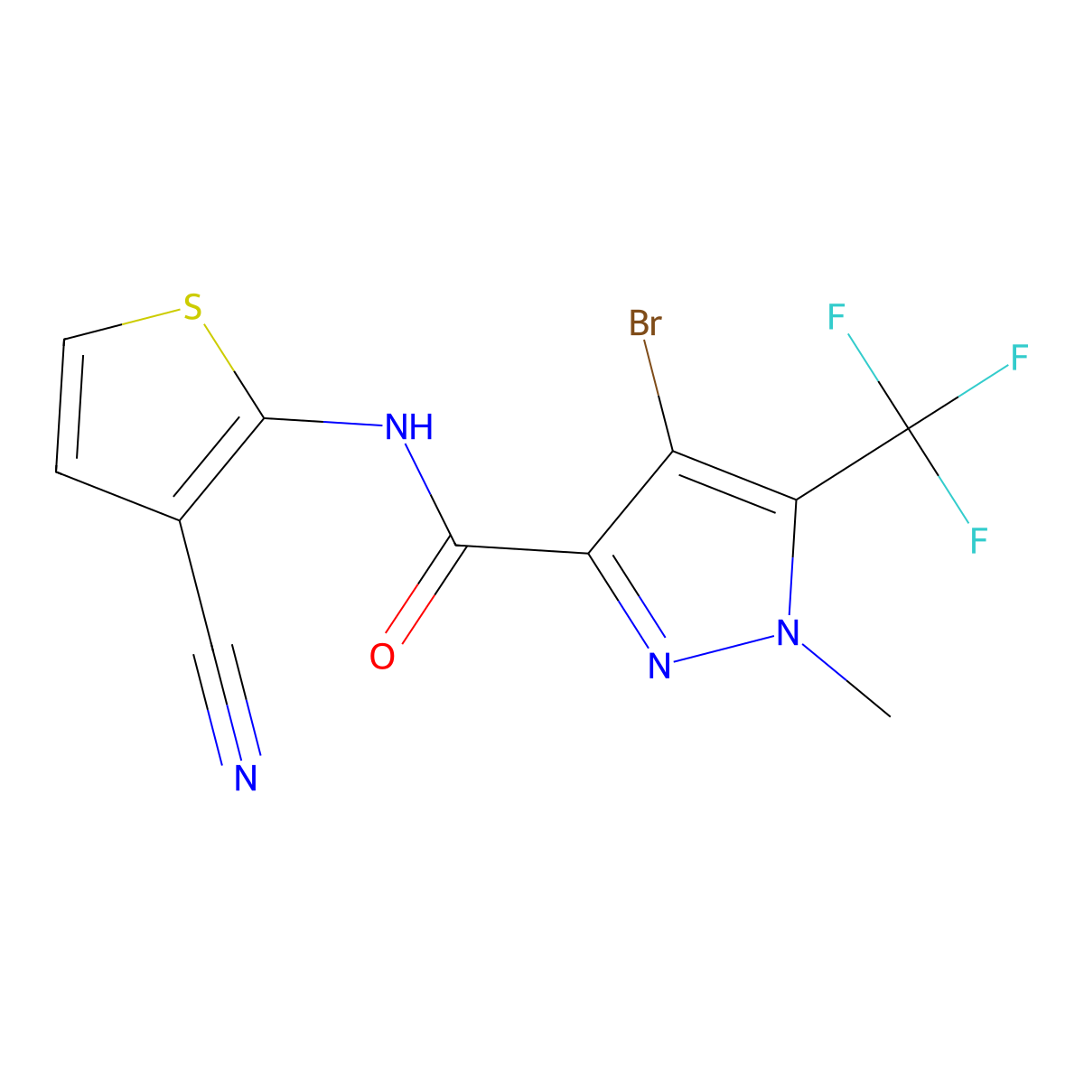 4-bromo-N-(3-cyanothiophen-2-yl)-1-methyl-5-(trifluoromethyl)pyrazole-3-carboxamide molecular structure, CAS 1005656-26-7