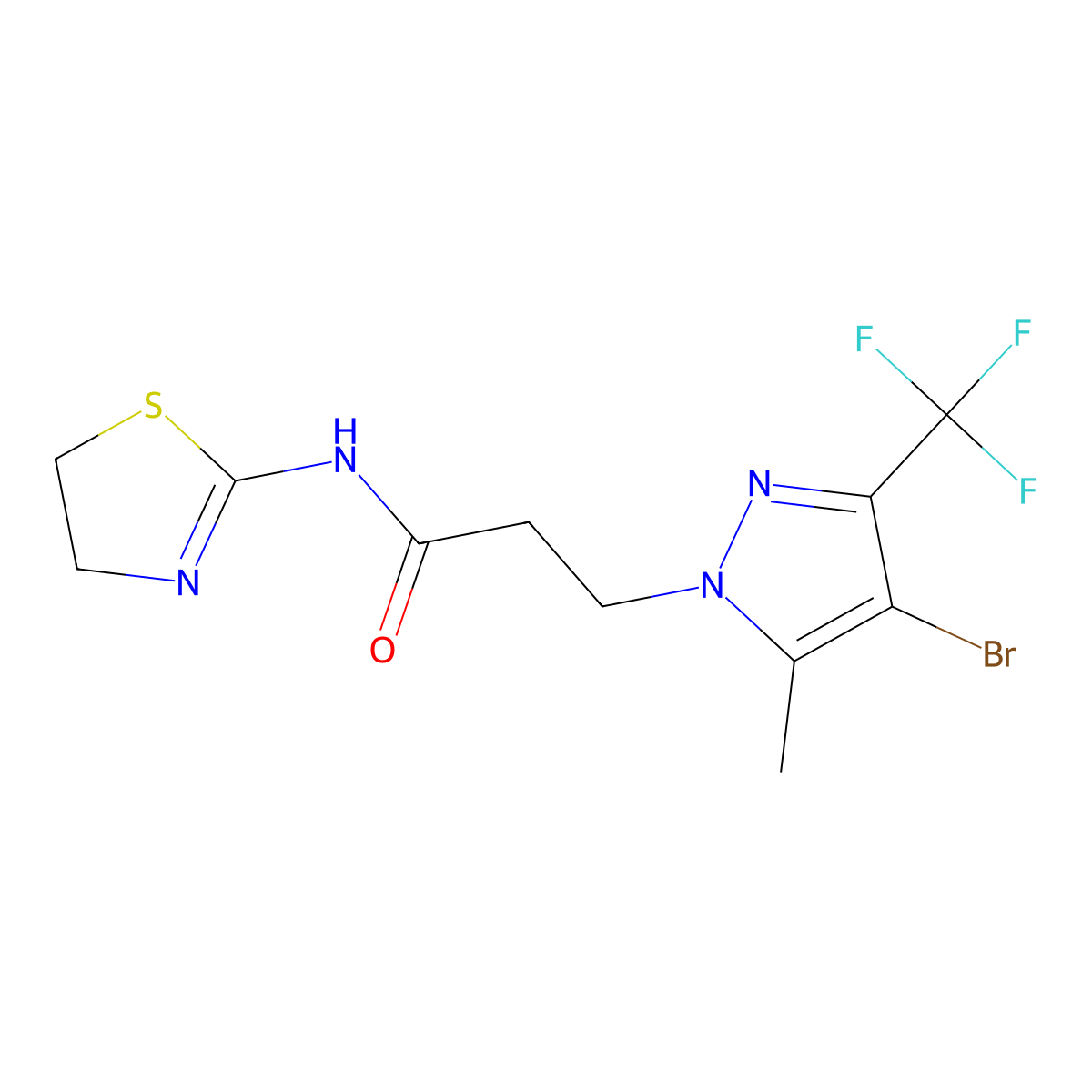 3-[4-bromo-5-methyl-3-(trifluoromethyl)pyrazol-1-yl]-N-(4,5-dihydro-1,3-thiazol-2-yl)propanamide molecular structure, CAS 1005656-33-6