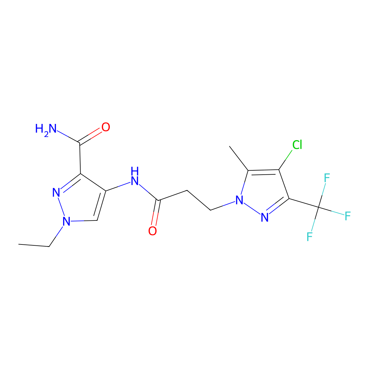 4-[3-[4-Chloro-5-methyl-3-(trifluoromethyl)pyrazol-1-yl]propanoylamino]-1-ethylpyrazole-3-carboxamide molecular structure, CAS 1005657-03-3