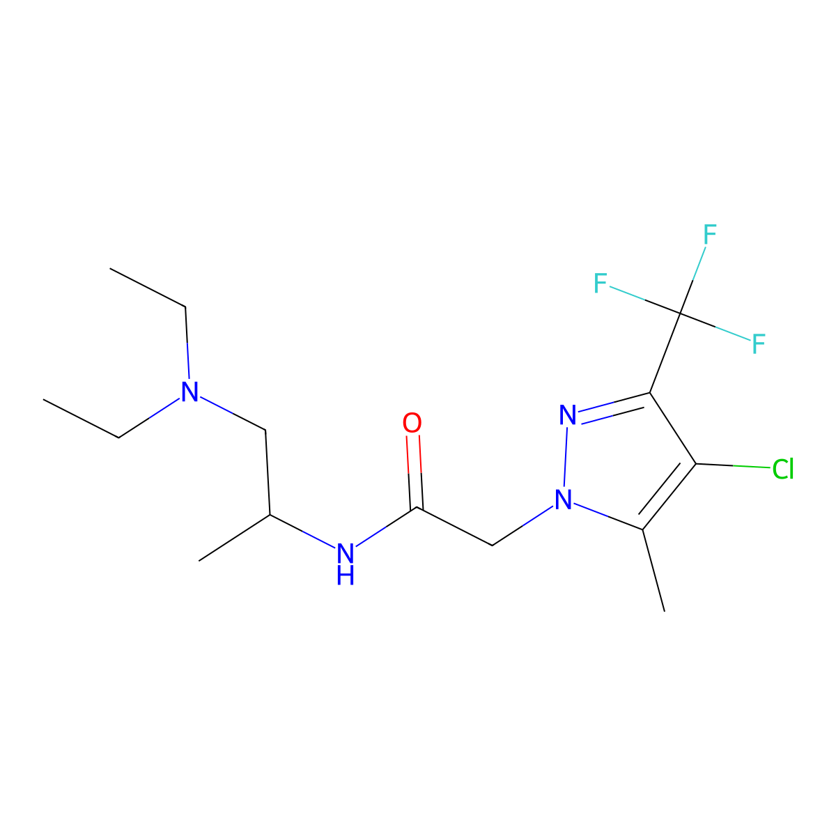 2-[4-chloro-5-methyl-3-(trifluoromethyl)pyrazol-1-yl]-N-[1-(diethylamino)propan-2-yl]acetamide molecular structure, CAS 1005657-44-2