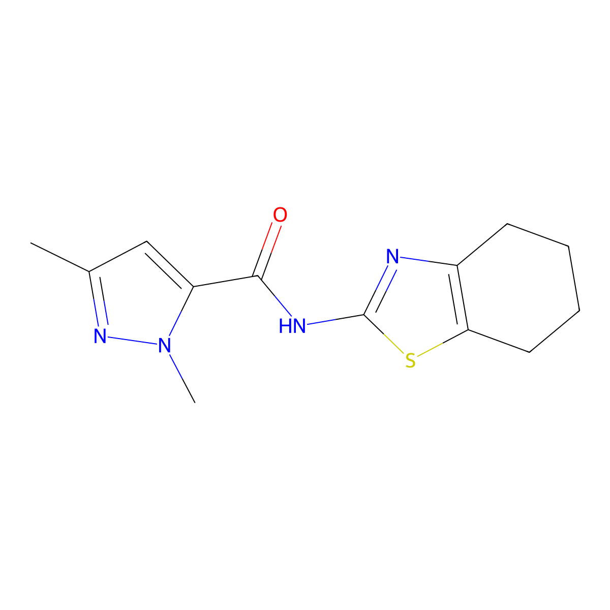1,3-dimethyl-N-(4,5,6,7-tetrahydro-1,3-benzothiazol-2-yl)-1H-pyrazole-5-carboxamide molecular structure, CAS 1005657-58-8