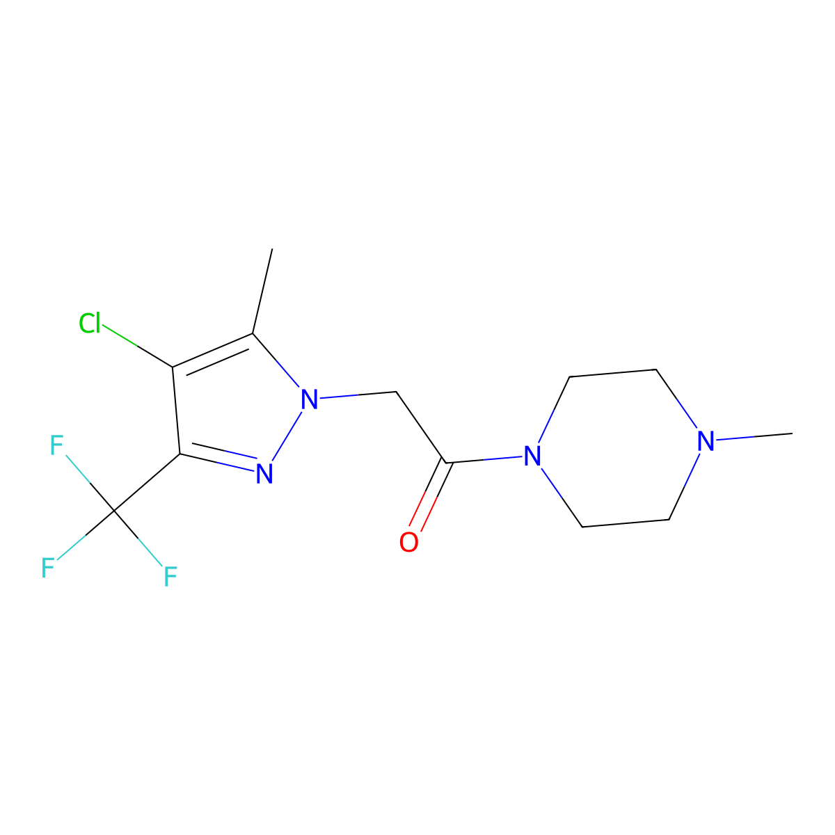 2-[4-Chloro-5-methyl-3-(trifluoromethyl)pyrazol-1-yl]-1-(4-methylpiperazin-1-yl)ethanone molecular structure, CAS 1005658-39-8