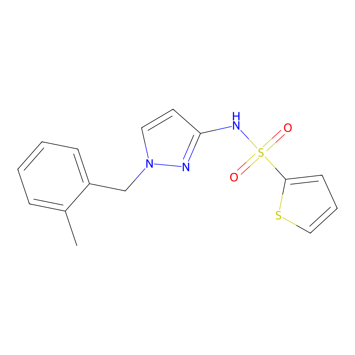 N-[1-[(2-methylphenyl)methyl]pyrazol-3-yl]thiophene-2-sulfonamide molecular structure, CAS 1005658-56-9