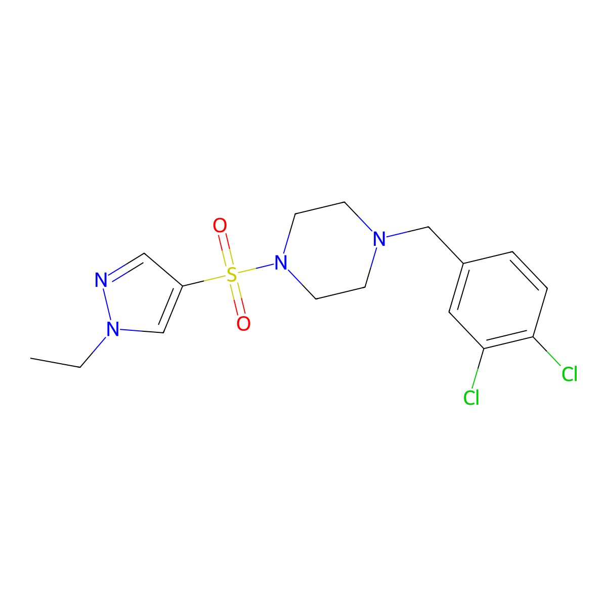 1-(3,4-dichlorobenzyl)-4-[(1-ethyl-1H-pyrazol-4-yl)sulfonyl]piperazine molecular structure, CAS 1005658-62-7