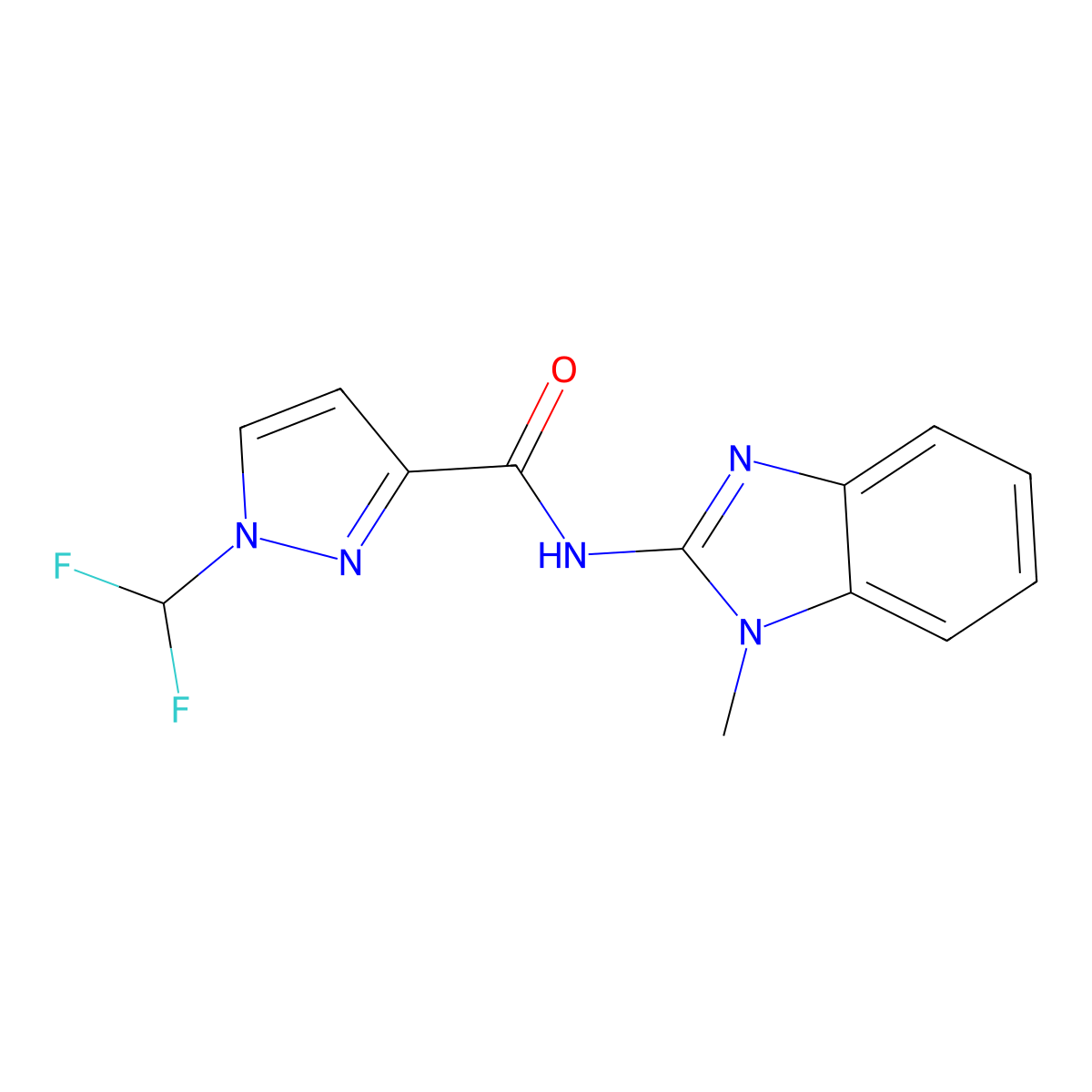 1-(difluoromethyl)-N-(1-methylbenzimidazol-2-yl)pyrazole-3-carboxamide molecular structure, CAS 1005658-66-1