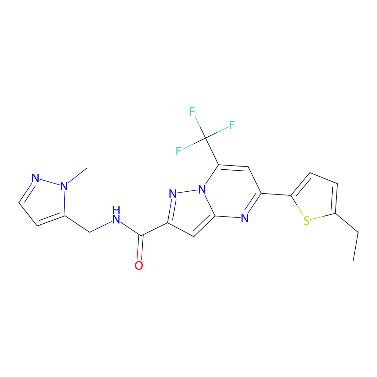 5-(5-ethylthiophen-2-yl)-N-[(1-methyl-1H-pyrazol-5-yl)methyl]-7-(trifluoromethyl)pyrazolo[1,5-a]pyrimidine-2-carboxamide molecular structure, CAS 1005658-72-9