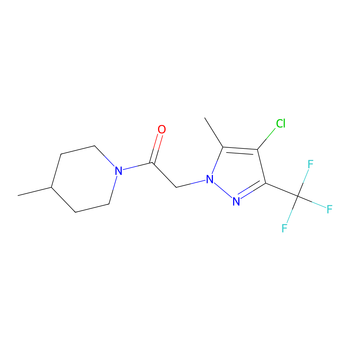 2-[4-chloro-5-methyl-3-(trifluoromethyl)-1H-pyrazol-1-yl]-1-(4-methylpiperidin-1-yl)ethanone molecular structure, CAS 1005658-80-9