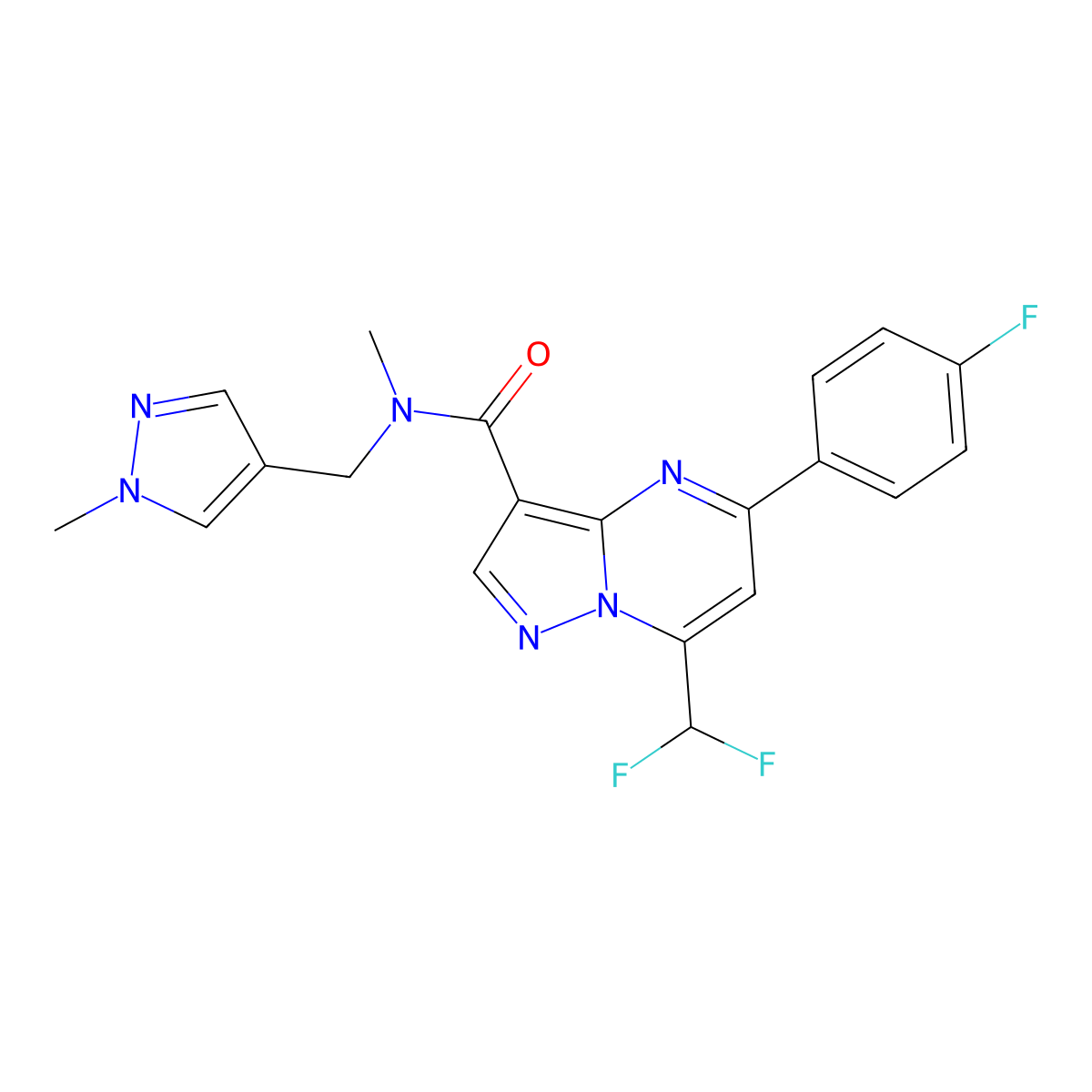 7-(difluoromethyl)-5-(4-fluorophenyl)-N-methyl-N-[(1-methylpyrazol-4-yl)methyl]pyrazolo[1,5-a]pyrimidine-3-carboxamide molecular structure, CAS 1005658-94-5