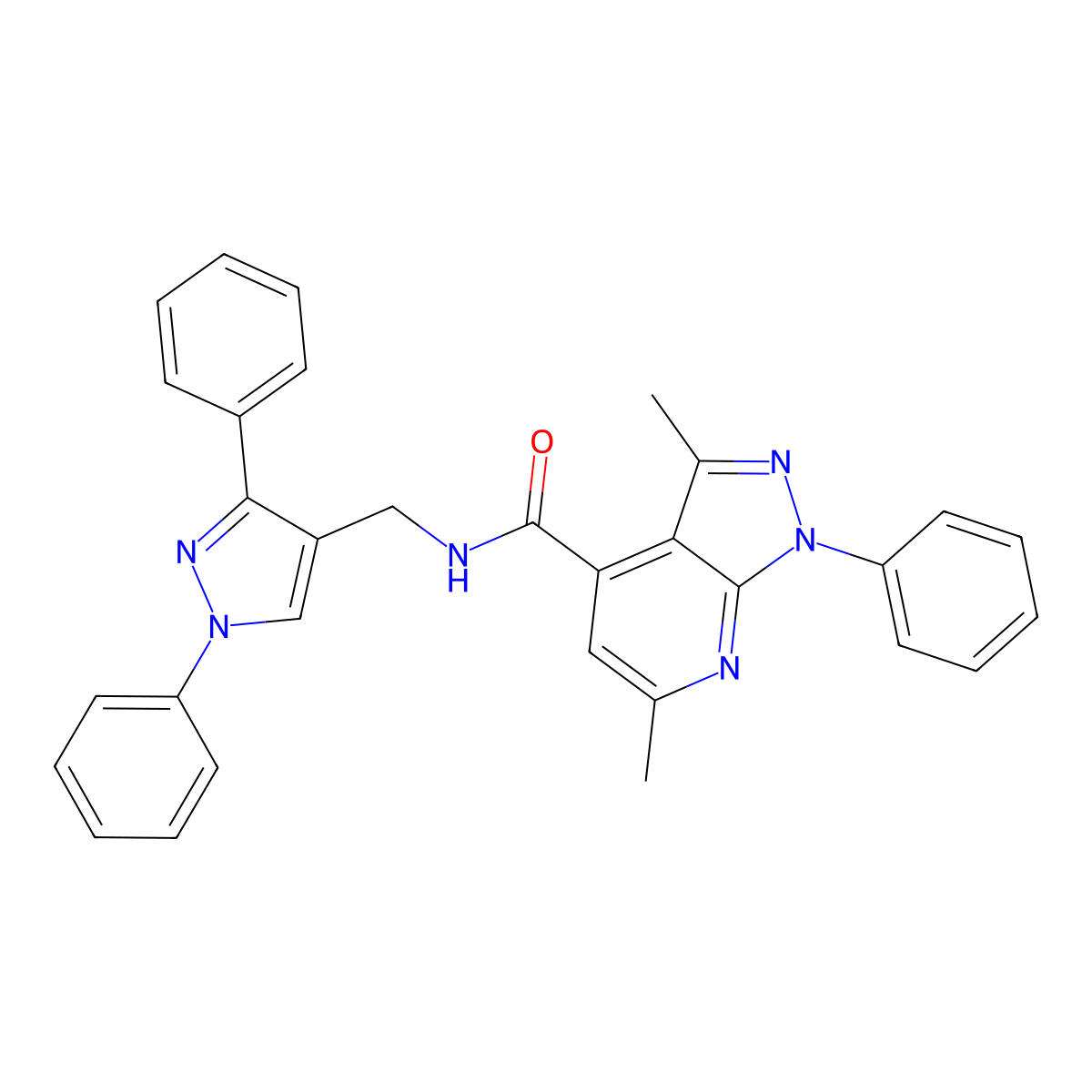 N-[(1,3-diphenyl-1H-pyrazol-4-yl)methyl]-3,6-dimethyl-1-phenyl-1H-pyrazolo[3,4-b]pyridine-4-carboxamide molecular structure, CAS 1005659-48-2