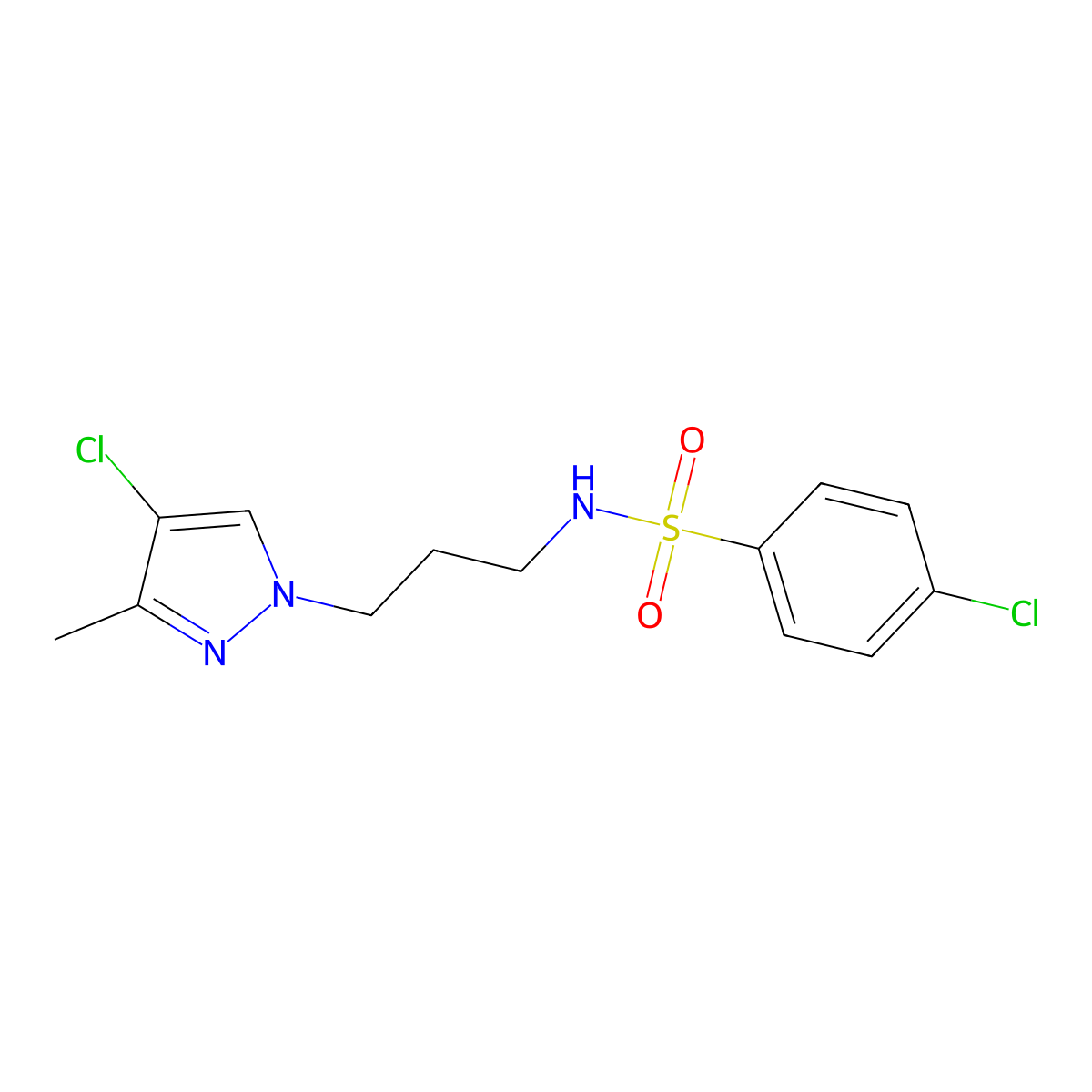 4-chloro-N-[3-(4-chloro-3-methyl-1H-pyrazol-1-yl)propyl]benzenesulfonamide molecular structure, CAS 1005659-98-2