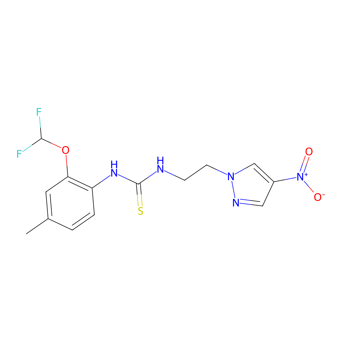 1-[2-(difluoromethoxy)-4-methylphenyl]-3-[2-(4-nitro-1H-pyrazol-1-yl)ethyl]thiourea molecular structure, CAS 1005661-19-7