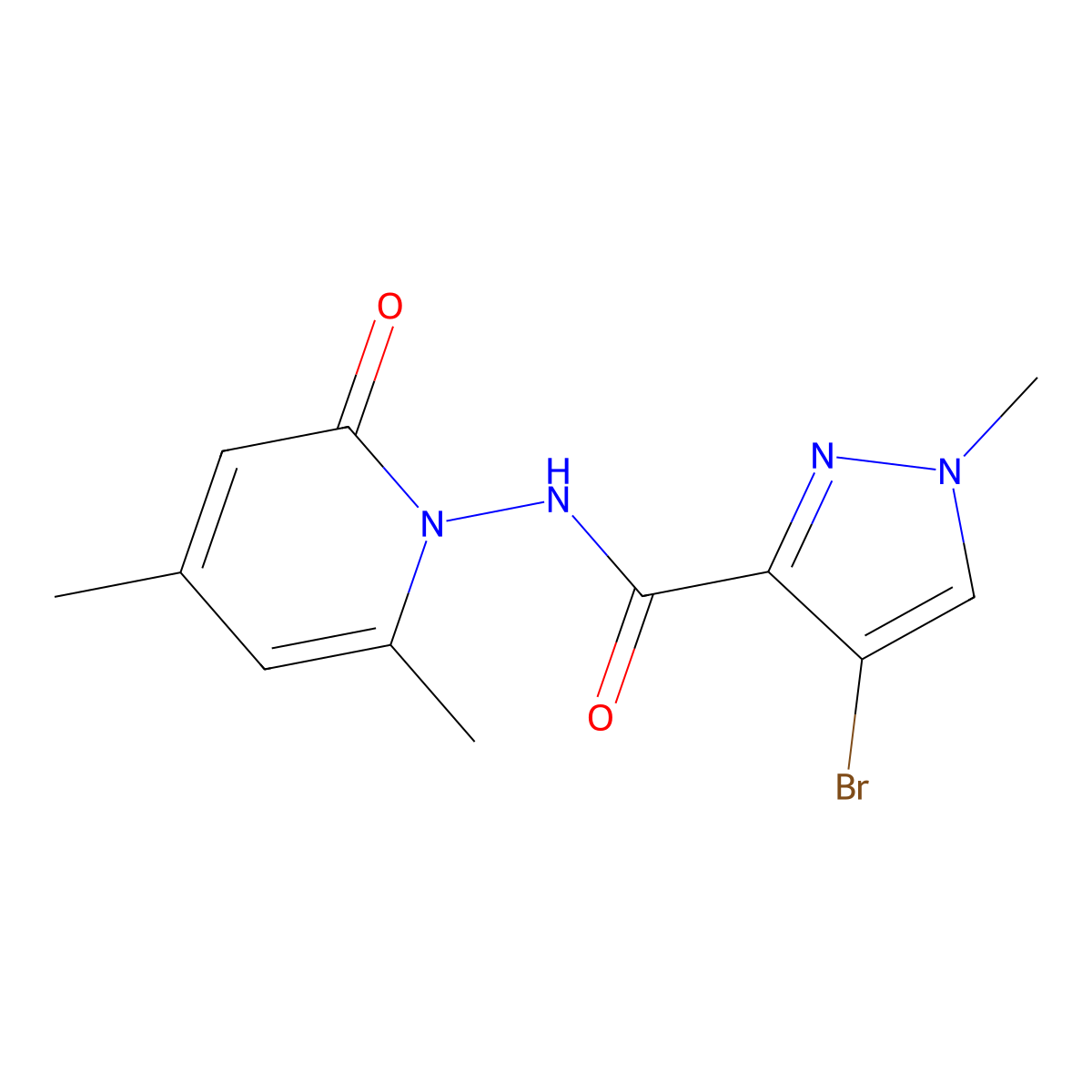 4-bromo-N-(2,4-dimethyl-6-oxopyridin-1-yl)-1-methylpyrazole-3-carboxamide molecular structure, CAS 1005661-96-0