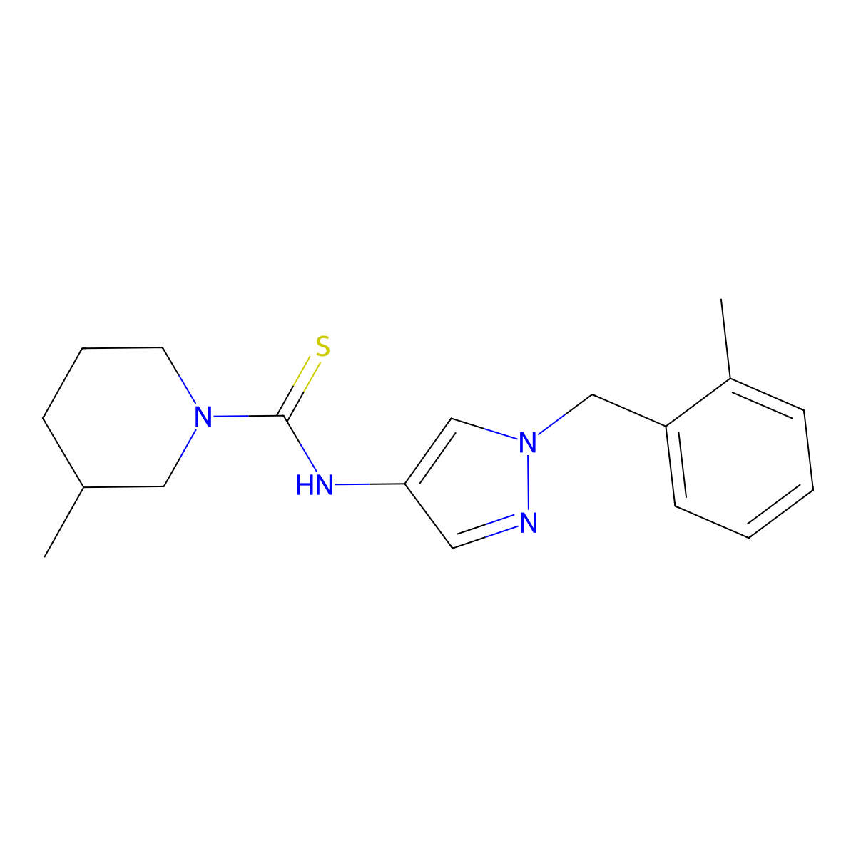 3-methyl-N-[1-[(2-methylphenyl)methyl]pyrazol-4-yl]piperidine-1-carbothioamide molecular structure, CAS 1005662-05-4