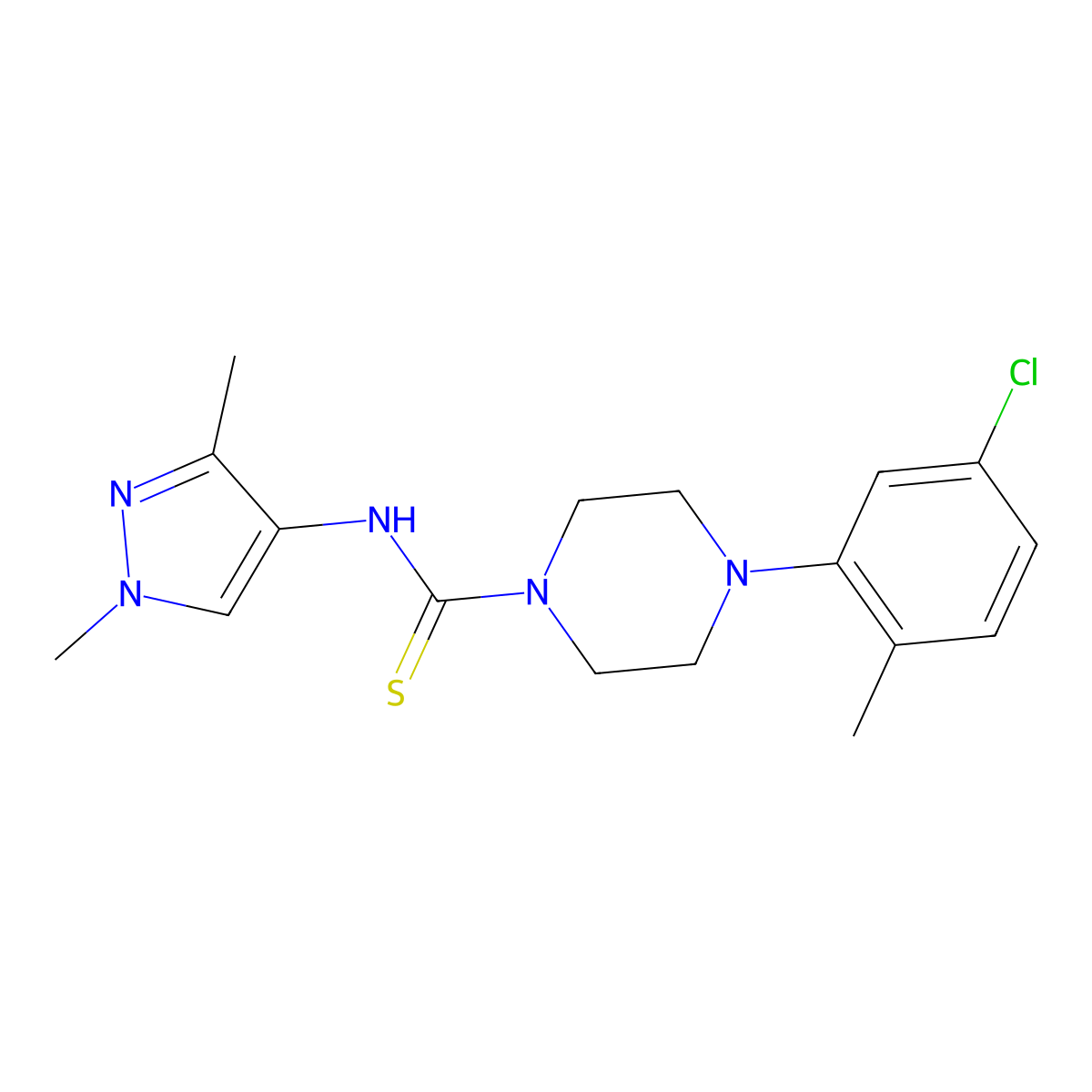 4-(5-chloro-2-methylphenyl)-N-(1,3-dimethylpyrazol-4-yl)piperazine-1-carbothioamide molecular structure, CAS 1005662-29-2